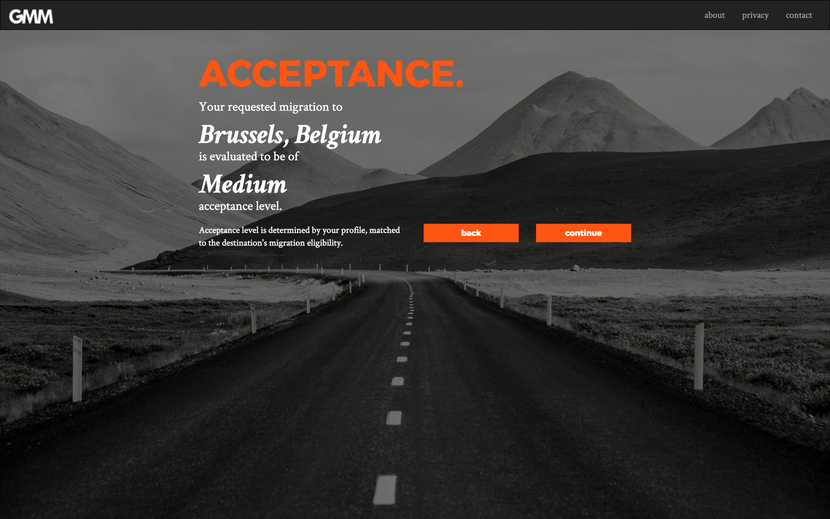 GMM prototype - acceptance level page